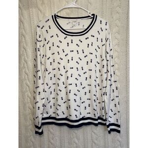 J. Crew All-Over Pineapple Navy/Cream Sweater Women's Sz L‎  Soft Cruisewear!